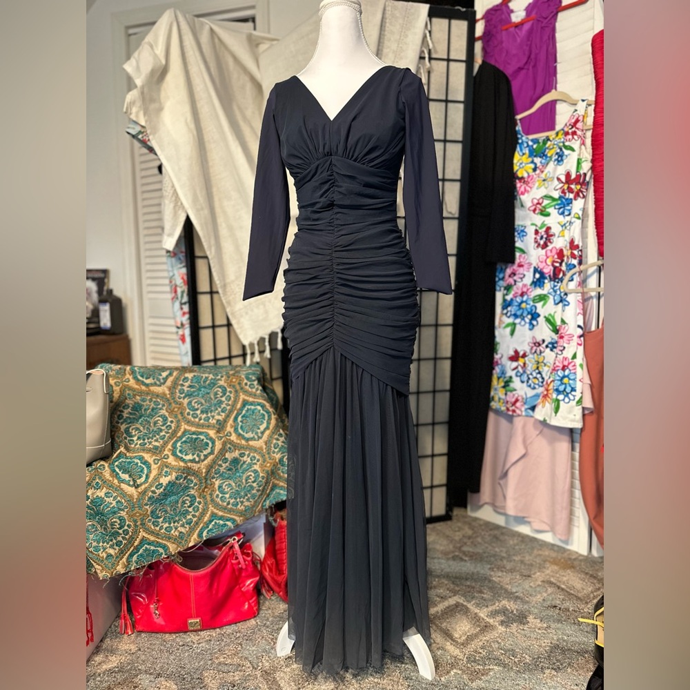 Chiara Boni Navy Ruched Mermaid Gown